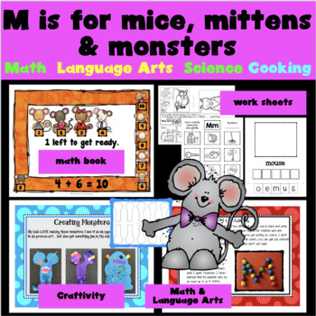 Preview of LETTER M FOR PRESCHOOLERS: math, science, language arts, cooking, worksheets
