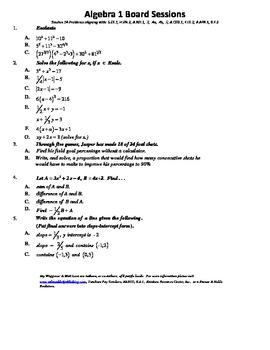 Preview of M. S. Algebra Board Session 14,Common Core,Review,Quiz Bowl,Math Counts