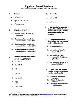 Preview of M. S. Algebra Board Session 1,Common Core,Review,Quiz Bowl,Math Counts