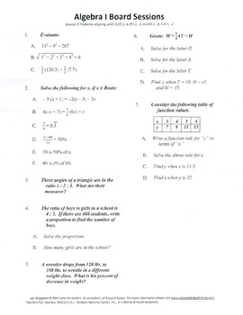 Preview of M. S. Algebra Board Session 5,Common Core,Review,Quiz Bowl,Math Counts