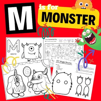 Preview of M is for MONSTER, Monster fun activities, DIY, tracing Letter M,m for kinder