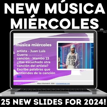 Preview of NEW Música miércoles 2024 Spanish music bell ringers for Spanish Class Starters