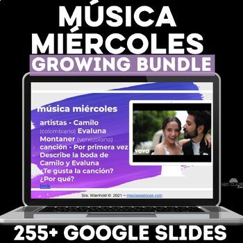 Preview of Música miércoles Editable Google Slides for Spanish Class Music GROWING BUNDLE!