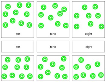 Preview of M018 (PDF): CIRCLES (green) (#0-11 / words only) 3 part cards (4pgs)