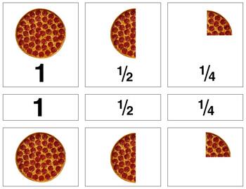 Preview of M062 (GOOGLE): PIZZA (fractions) (1 to 1\8) 3 part cards (3pgs)