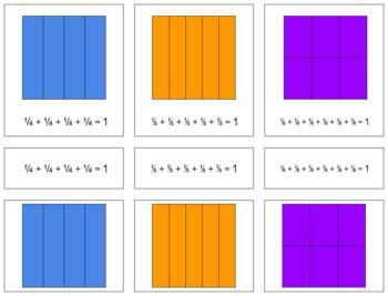 Preview of M063 (GOOGLE): FRACTIONS (3 part cards) (1-whole to 1\8)  (3pgs)