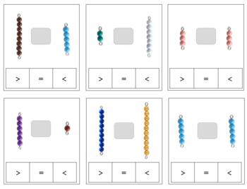 Preview of M185: greater than|less than|equal to (Montessori beads) (multiple choice) 3pgs