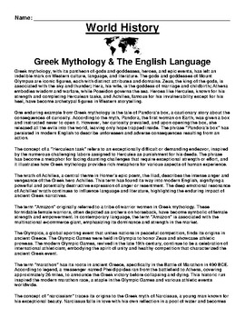 Preview of MA 7.T4b Greek Mythology & The English Language Assignment (PDF)