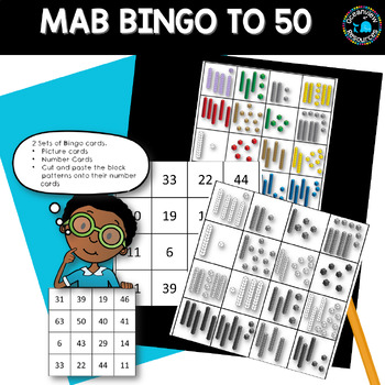 Preview of MAB blocks bingo game to 50 with cut and match activity