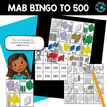 Preview of MAB blocks bingo game to 500 with cut and match activity