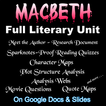 MACBETH -- FULL LITERARY UNIT (Quizzes, Character & Plot Maps, etc.)