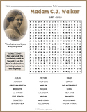 MADAM C.J. WALKER Biography Word Search Puzzle Worksheet Activity