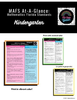 Preview of MAFS At-A-Glance: Mathematics Florida Standards - Kindergarten