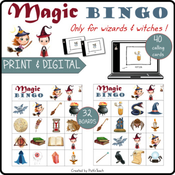 Preview of MAGIC BINGO for Wizards 32 boards, flashcards, slideshow PRINT & DIGITAL