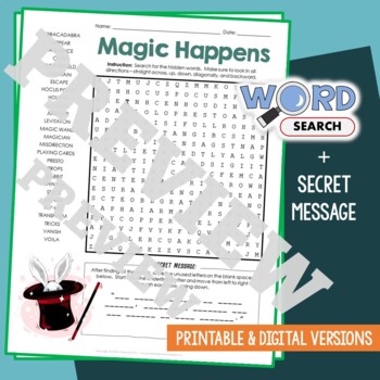 Preview of MAGIC Word Search Puzzle Activity Vocabulary Worksheet With Secret Message