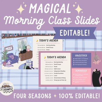 Preview of MAGICAL BOHO Morning Meeting and Agenda Slides | EDITABLE | Changes with Seasons