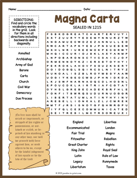 Preview of MAGNA CARTA Word Search Puzzle Worksheet Activity