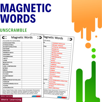 Preview of MAGNETIC WORDS SCIENCE ACTIVITY - SCRAMBLE WORDS UNSCRAMBLE VOCABULARY WORKSHEET