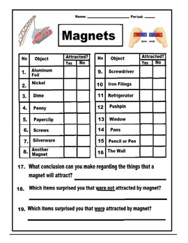 Preview of MAGNETS SIMPLE LAB: WHAT KIND OF OBJECTS DO MAGNETS ATTRACT? GR.1+