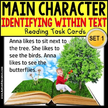 Preview of MAIN CHARACTER IN TEXT Task Cards “Task Box Filler” for Autism