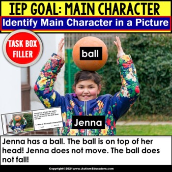 Preview of MAIN CHARACTER | with Pictures and Reading Passage Task Cards | Task Box Filler