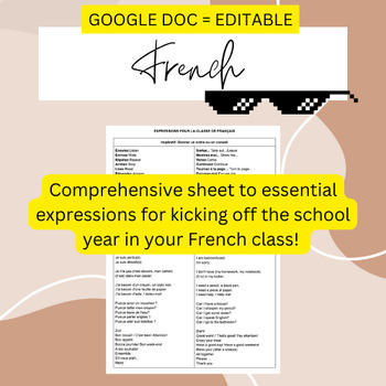 Preview of MAIN EXPRESSIONS POUR LA CLASSE DE FRANCAIS FLE