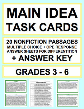 Preview of MAIN IDEA TASK CARDS: 20 ACTIVITIES: GRADES 3 - 6