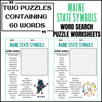 MAINE STATE SYMBOLS word search puzzle worksheets activities TPT