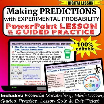 Preview of MAKE PREDICTIONS w/ EXPERIMENTAL PROBABILITY PowerPoint Lesson, Practice DIGITAL