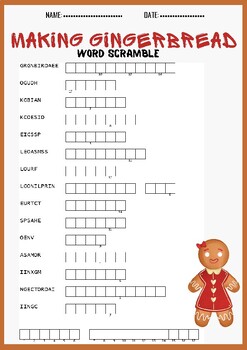 MAKING GINGERBREAD word scramble puzzle worksheet activity by PUZZLES ...