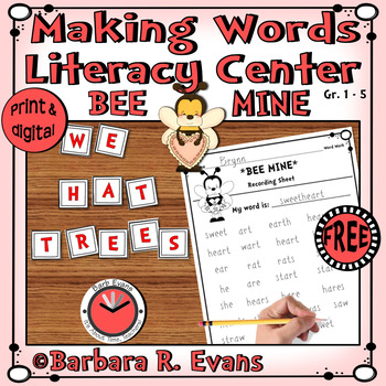 Preview of FREE VALENTINES DAY LITERACY CENTER Bee Mine Word Work Activity Vocabulary