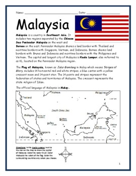 malaysia introductory geography worksheet by interactive printables