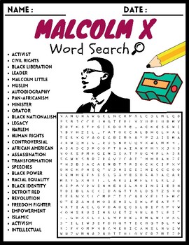 MALCOLM X word Search Puzzle Worksheets Activities by DIGITAL STORE OF