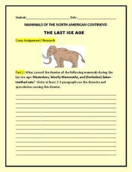 Preview of MAMMALS OF THE ICE AGE: A 2 PART RESEARCH/ ESSAY  GRS.6-12, MG, BIO & AP BIO