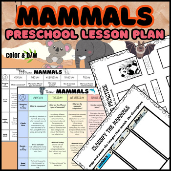 MAMMALS- Preschool Weekly Lesson Plan by PavlyStyle | TPT