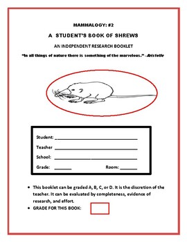 Preview of MAMMOLOGY #2 : A STUDENT'S BOOK OF SHREWS: GRS. 4-8, MG, SCIENCE