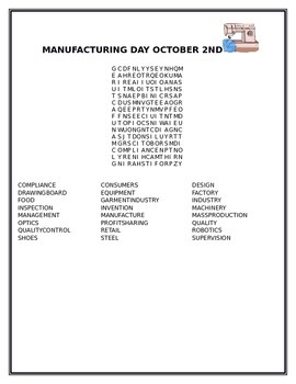 Preview of MANUFACTURING DAY OCTOBER 2ND/ WORD SEARCH