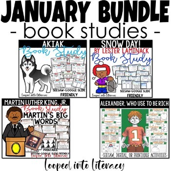 Preview of JANUARY BOOK STUDY BUNDLE AKIAK SNOW DAY MARTIN LUTHER KING GOOGLE SLIDE NO PREP