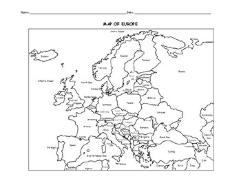 Preview of MAP OF EUROPE PRINTABLE COLORING PAGE WITH COUNTRIES