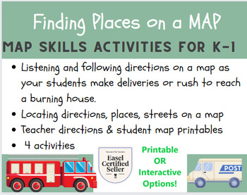 Preview of MAP SKILLS - Reading MAPS (K-2)  PRINTABLE OR INTERACTIVE