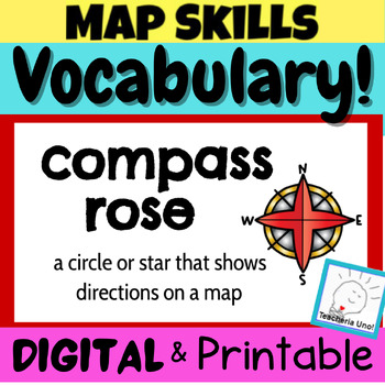 Preview of MAP SKILLS VOCABULARY Cards Anchor Charts GOs PRINT & DIGITAL Gr 3 4