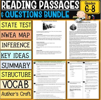 Preview of Reading Comprehension Passages with Questions Bundle 6th-8th