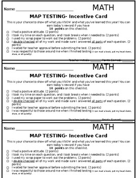 Preview of MAP Testing Incentive Cards