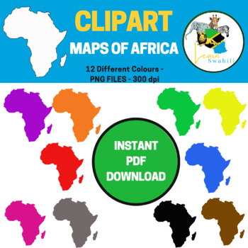Preview of MAPS OF CONTINENT OF AFRICA CLIPART - 12 DIFFERENT COLOURS