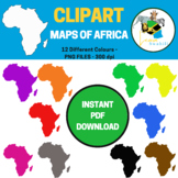 MAPS OF CONTINENT OF AFRICA CLIPART - 12 DIFFERENT COLOURS