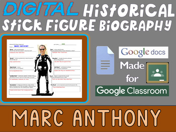 Preview of MARC ANTHONY Digital Historical Stick Figure Biographies  (MINI BIO)