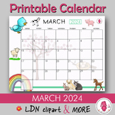 MARCH Calendar 2024 printable and decorative, a cute month