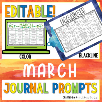 MARCH DAILY WRITING PROMPTS - MARCH Editable Calendar Journal Prompt