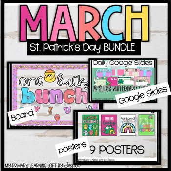 Preview of MARCH~Lucky~St.Patrick's Day Charms bundle-Bulletin board Google Slides Posters