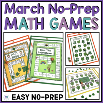 Preview of March Math Games First Grade No Prep St. Patricks Day Centers Kindergarten